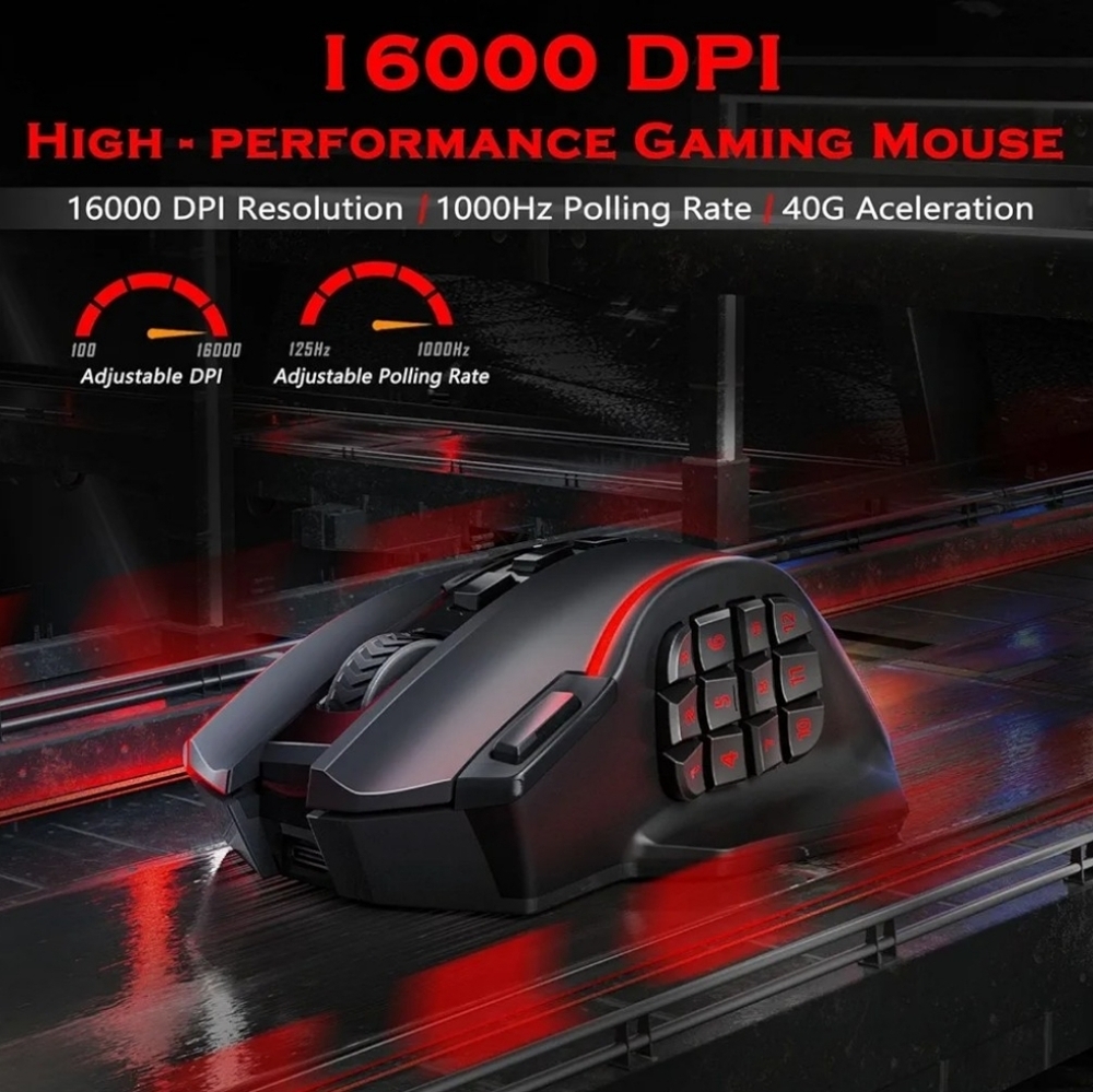 Redragon Wireless Gaming Mouse, MMO Gaming Mouse UP 16,000 DPI, 16 Macro Program - Picture 3 of 5